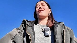 Hot petite teen masturbates on the public beach