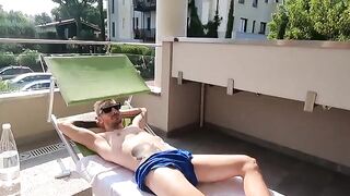 Hot Italian chick makes a blowjob on the balcony of her seaside villa