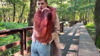 Babe fucked in public with an anal plug in her ass