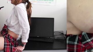 A schoolgirl got caught masturbating and was rewarded with a teacher's cock