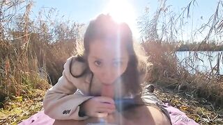 Petite girl Mini Julia got fucked outdoors by a stranger near the lake