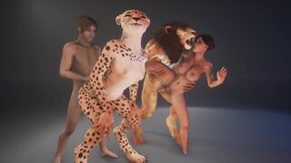 Wild organization of curvy chicks with a big furry monster cock