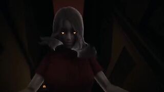 Red eyes ghost girl Alma in cowgirl pose POV, giving a scary eye contact orgasm