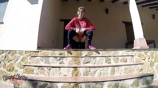 A sexy girl with a full bladder pisses outside like a flood - Megan Rain’s epic piss compilation